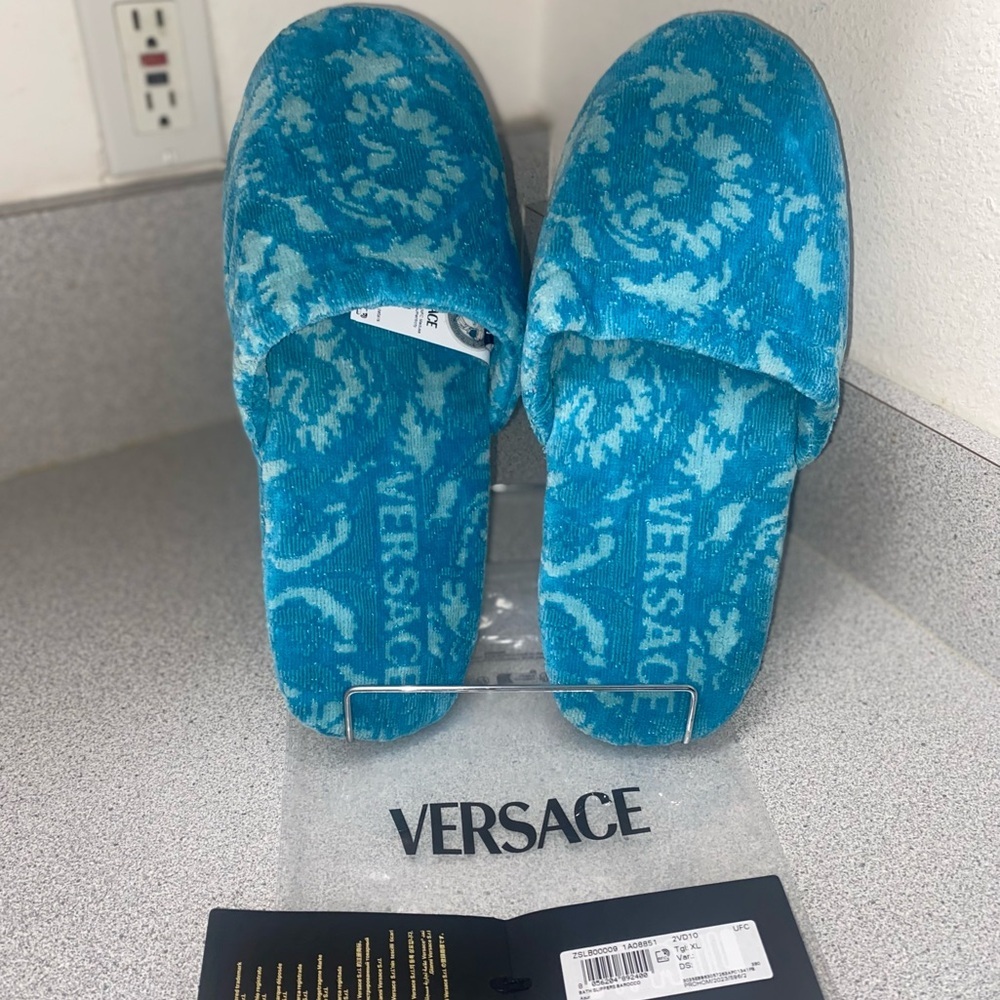 Versace XL(11-12) Barocco Blue Slippers NWT Brand NIP